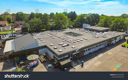 Aerial photo of school building roof.