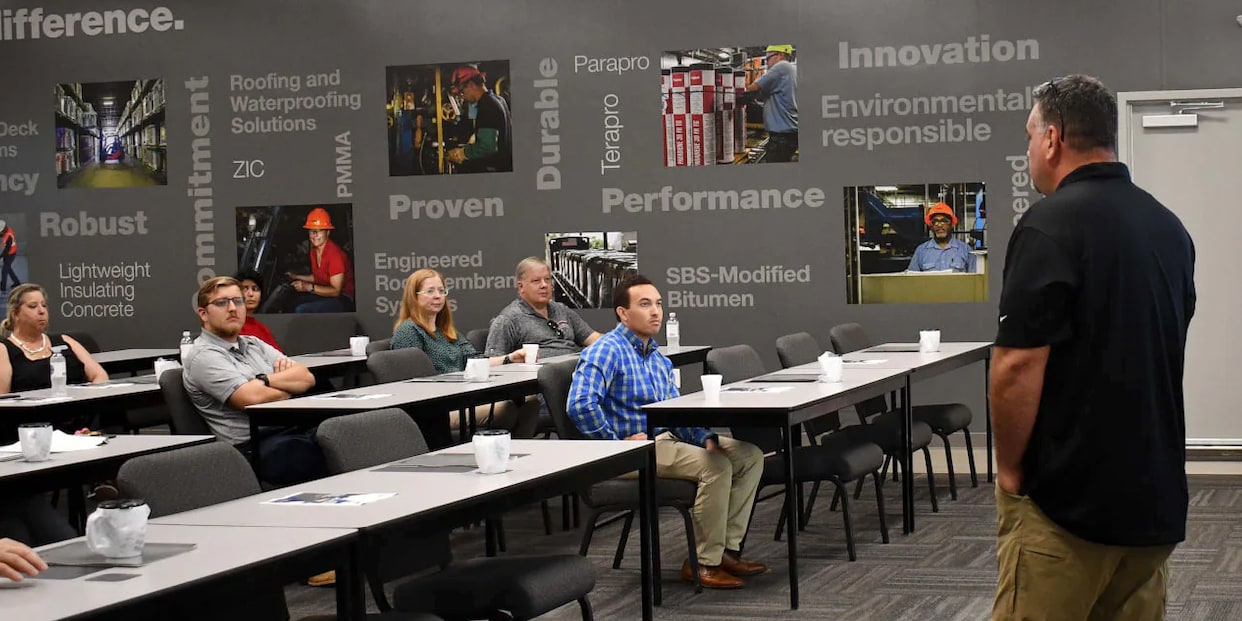 Siplast educational class on AWB systems at the Rise Center.