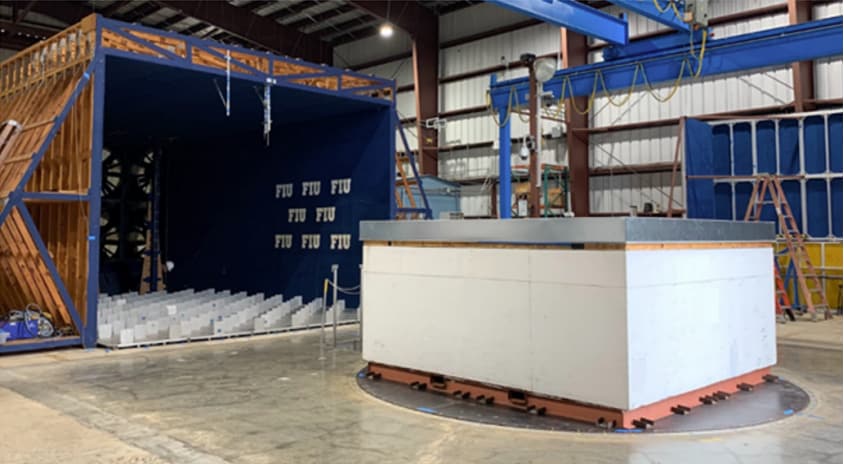 This photo shows one of the test decks in the wind tunnel.