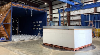 This photo shows one of the test decks in the wind tunnel.