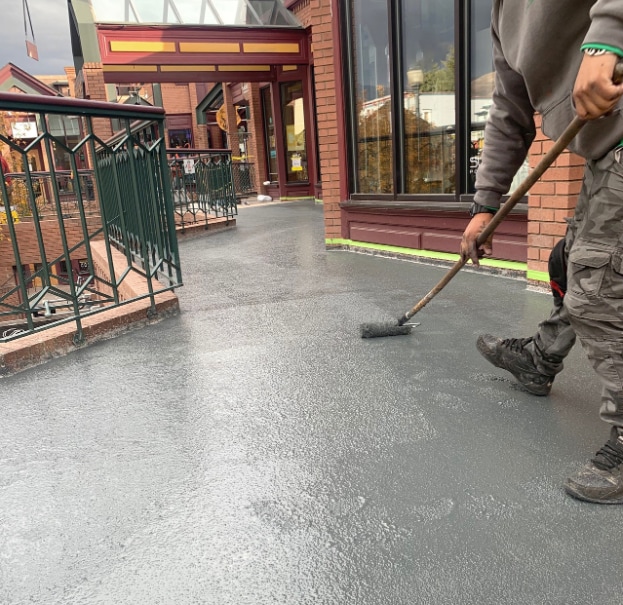 A commercial building with Terapro PUR (Polyurethane/Polyurea) being applied