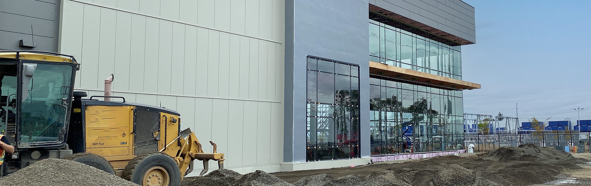 Construction of a multi-story building enclosure in progress